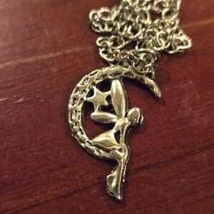 Fairy In Crescent Moon Pendant Necklace